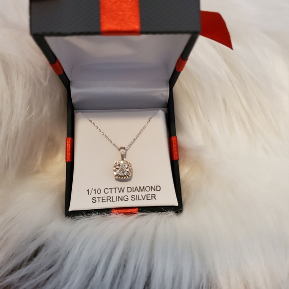 NWT GENUINE DIAMOND STERLING SILVER PENDANT NECKLACE GORGEOUS - Picture 6 of 8